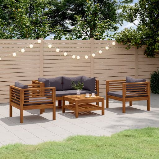 6-tlg. Garten-Lounge-Set mit Auflage Massivholz Akazie