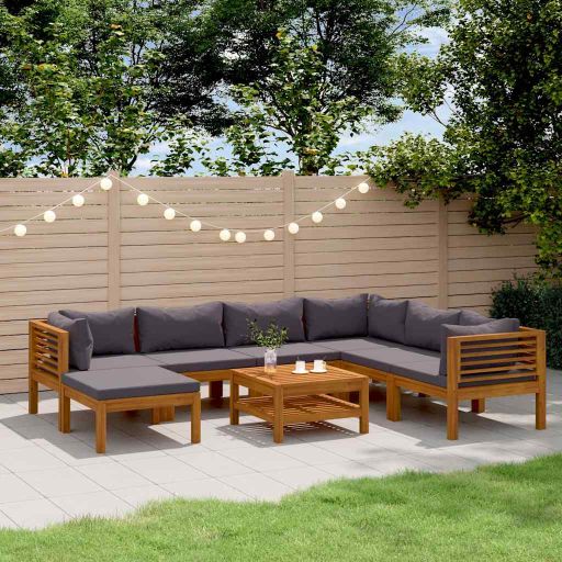 6-tlg. Garten-Lounge-Set mit Auflage Massivholz Akazie