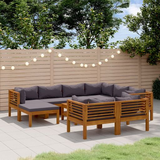 6-tlg. Garten-Lounge-Set mit Auflage Massivholz Akazie