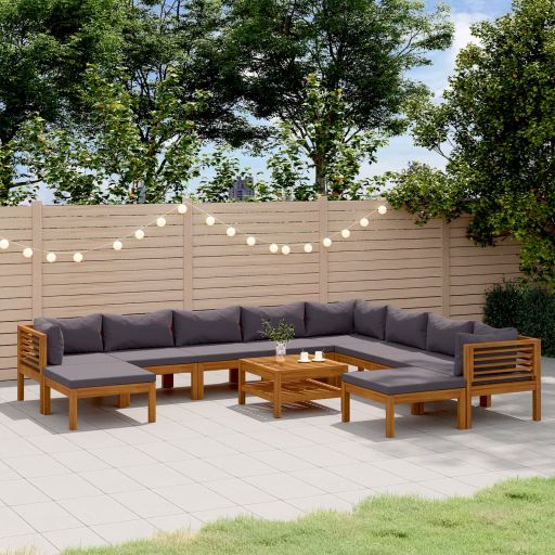6-tlg. Garten-Lounge-Set mit Auflage Massivholz Akazie