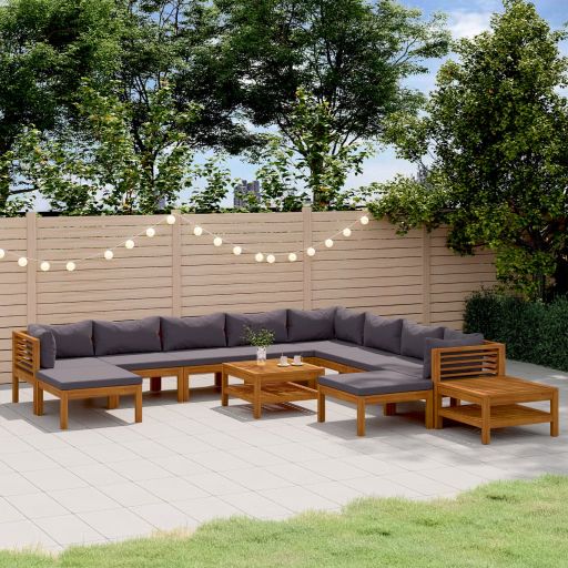 6-tlg. Garten-Lounge-Set mit Auflage Massivholz Akazie
