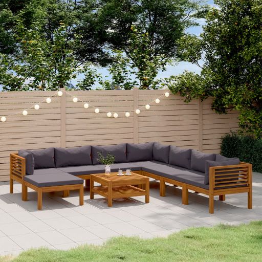 6-tlg. Garten-Lounge-Set mit Auflage Massivholz Akazie