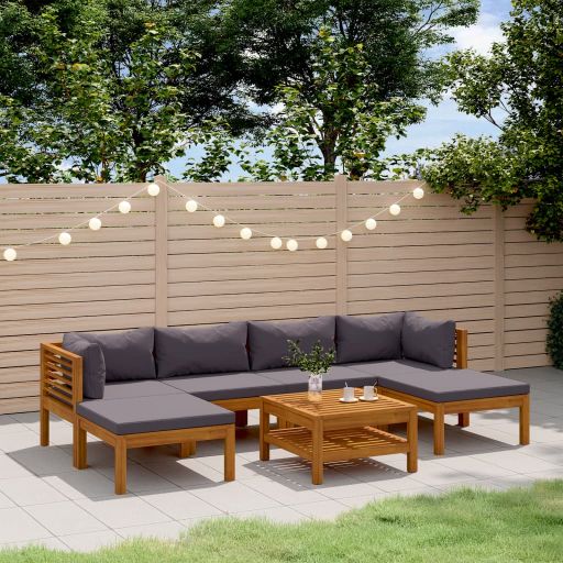 6-tlg. Garten-Lounge-Set mit Auflage Massivholz Akazie