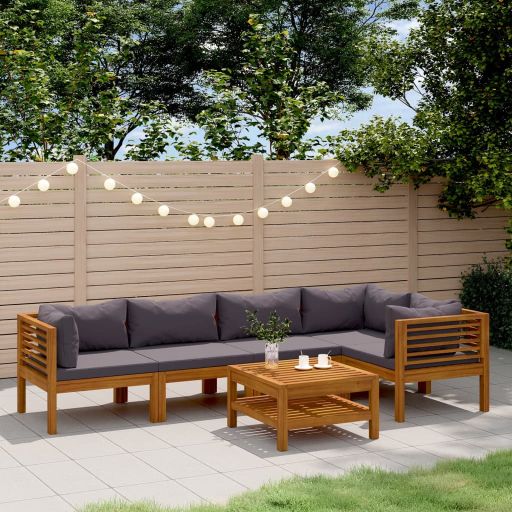 6-tlg. Garten-Lounge-Set mit Auflage Massivholz Akazie