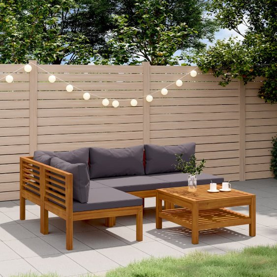 6-tlg. Garten-Lounge-Set mit Auflage Massivholz Akazie