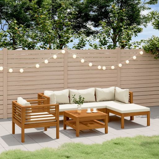 6-tlg. Garten-Lounge-Set mit Auflage Massivholz Akazie