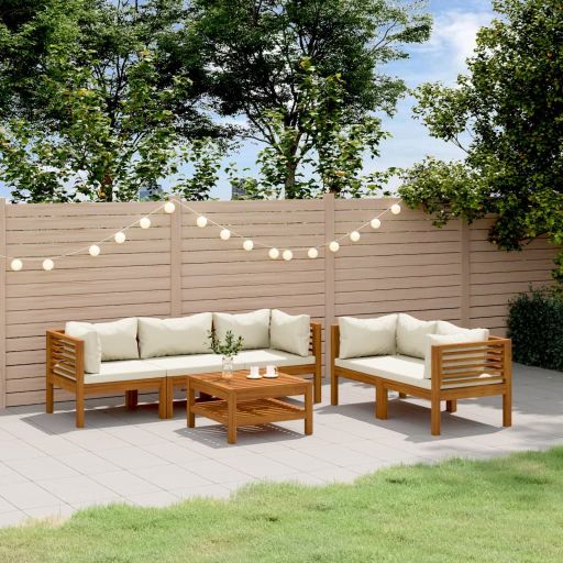 6-tlg. Garten-Lounge-Set mit Auflage Massivholz Akazie