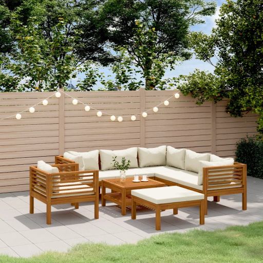6-tlg. Garten-Lounge-Set mit Auflage Massivholz Akazie