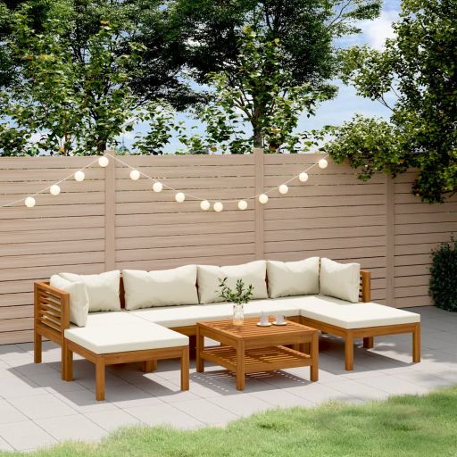 6-tlg. Garten-Lounge-Set mit Auflage Massivholz Akazie