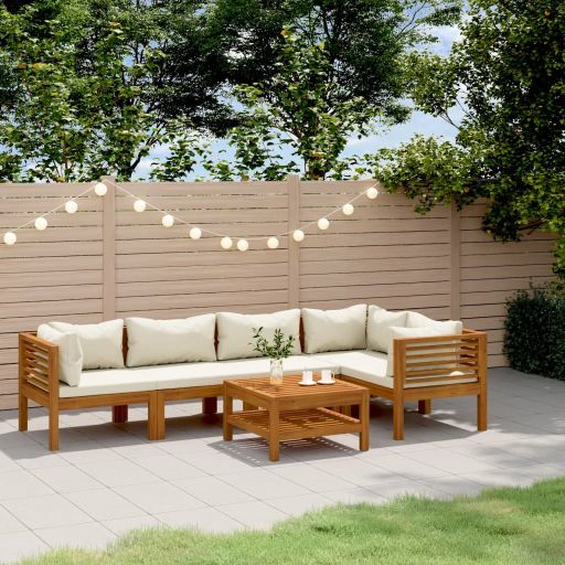 6-tlg. Garten-Lounge-Set mit Auflage Massivholz Akazie