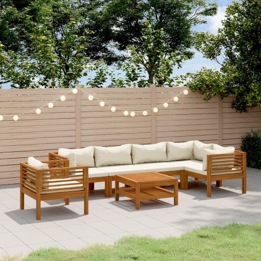 6-tlg. Garten-Lounge-Set mit Auflage Massivholz Akazie