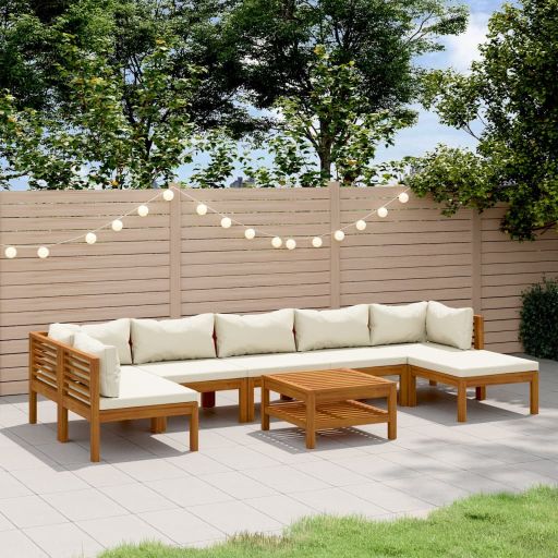 6-tlg. Garten-Lounge-Set mit Auflage Massivholz Akazie