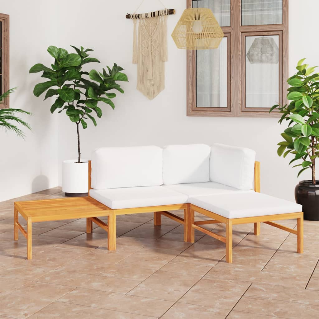 6-tlg. Garten-Lounge-Set mit Creme Kissen Massivholz Teak
