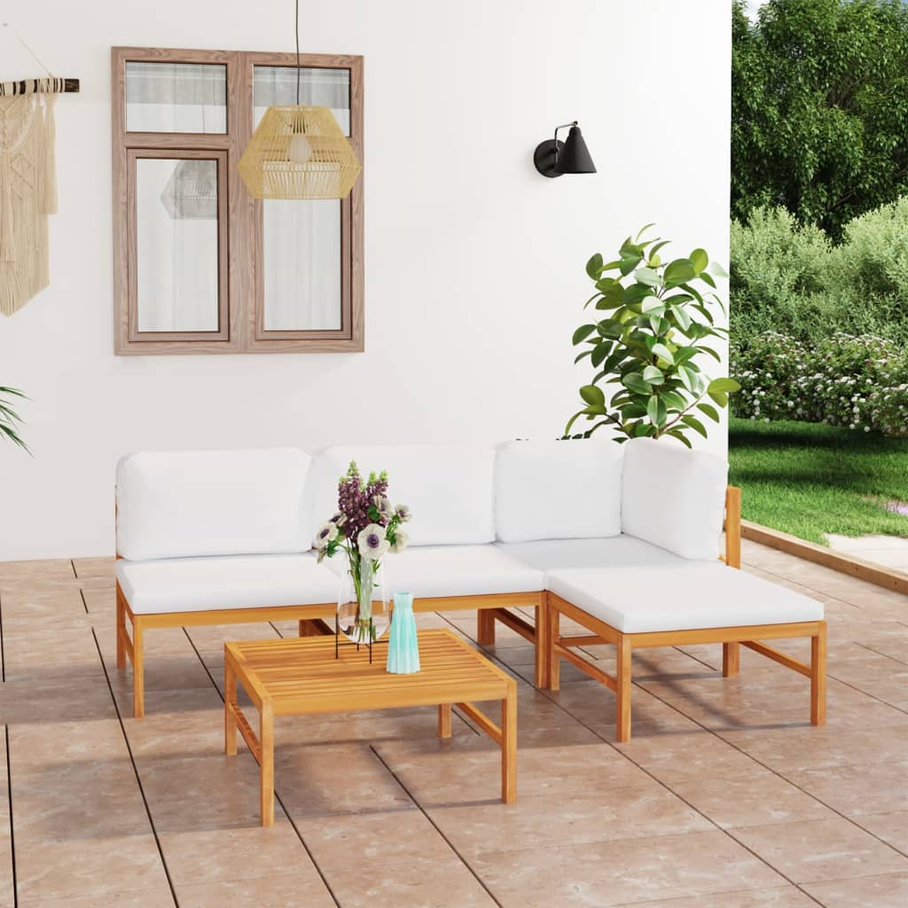 6-tlg. Garten-Lounge-Set mit Creme Kissen Massivholz Teak