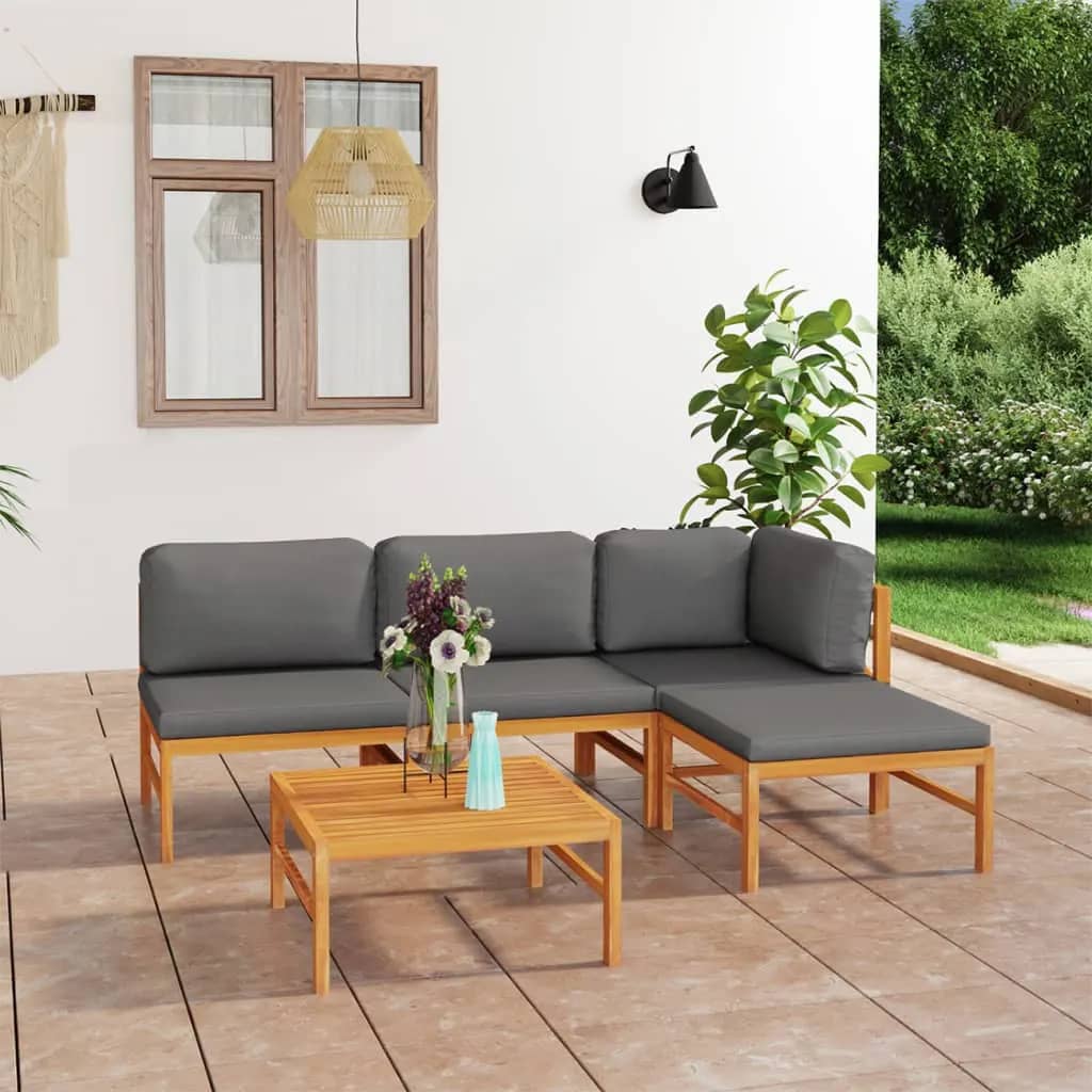 6-tlg. Garten-Lounge-Set mit Creme Kissen Massivholz Teak