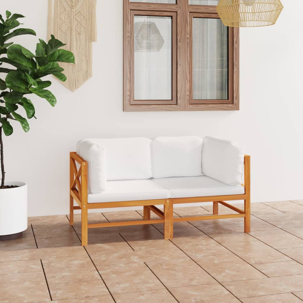 6-tlg. Garten-Lounge-Set mit Creme Kissen Massivholz Teak