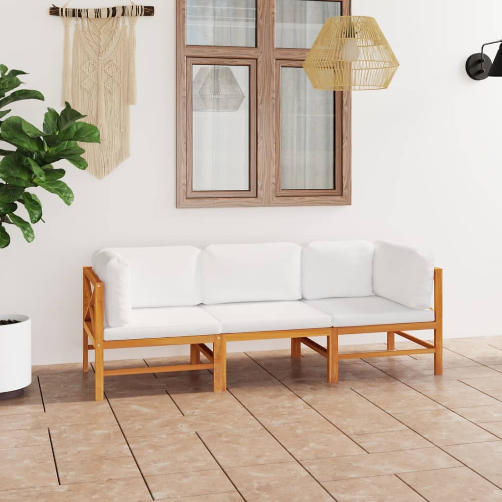 6-tlg. Garten-Lounge-Set mit Creme Kissen Massivholz Teak