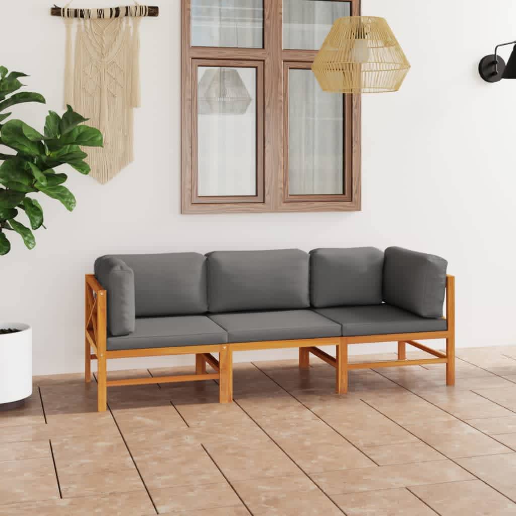 6-tlg. Garten-Lounge-Set mit Creme Kissen Massivholz Teak