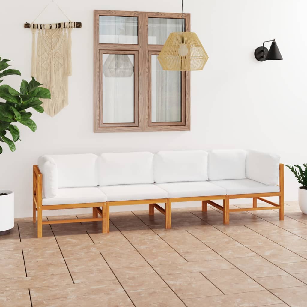 6-tlg. Garten-Lounge-Set mit Creme Kissen Massivholz Teak