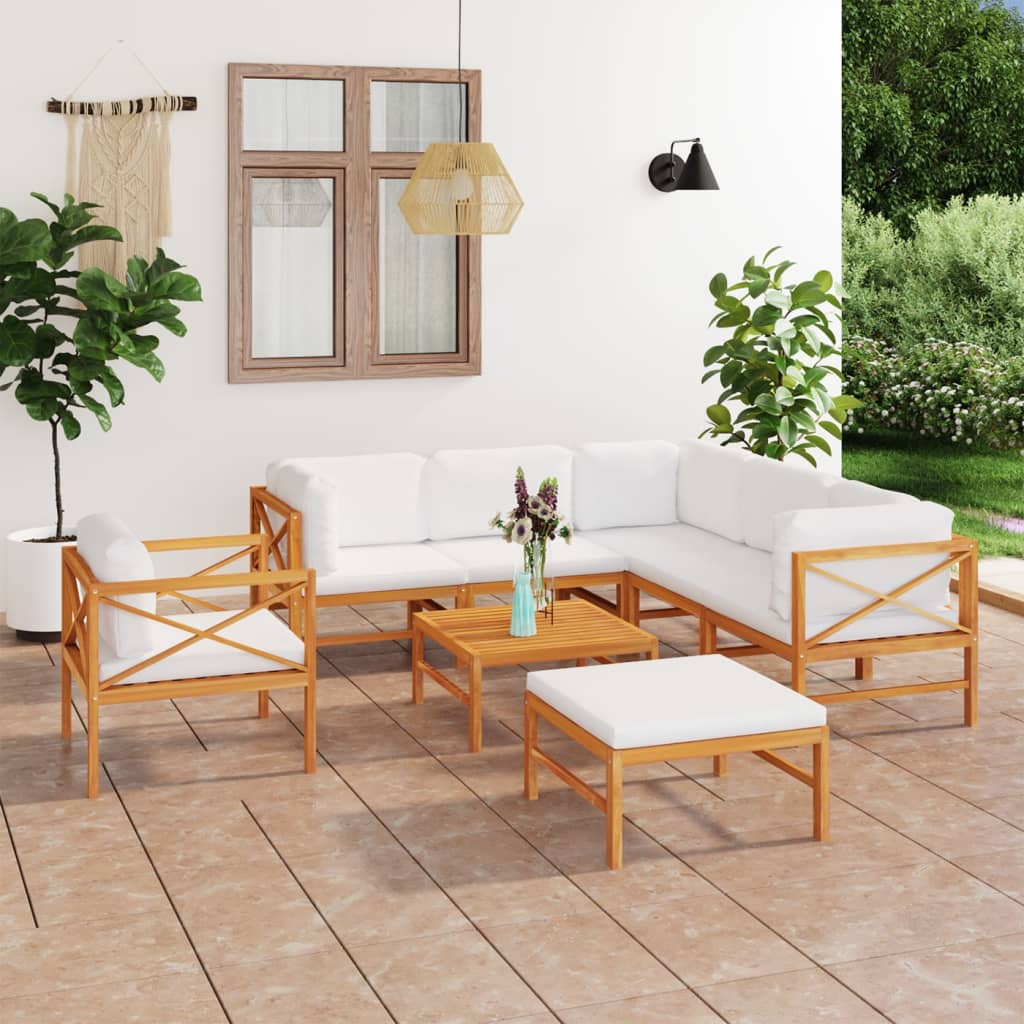 6-tlg. Garten-Lounge-Set mit Creme Kissen Massivholz Teak
