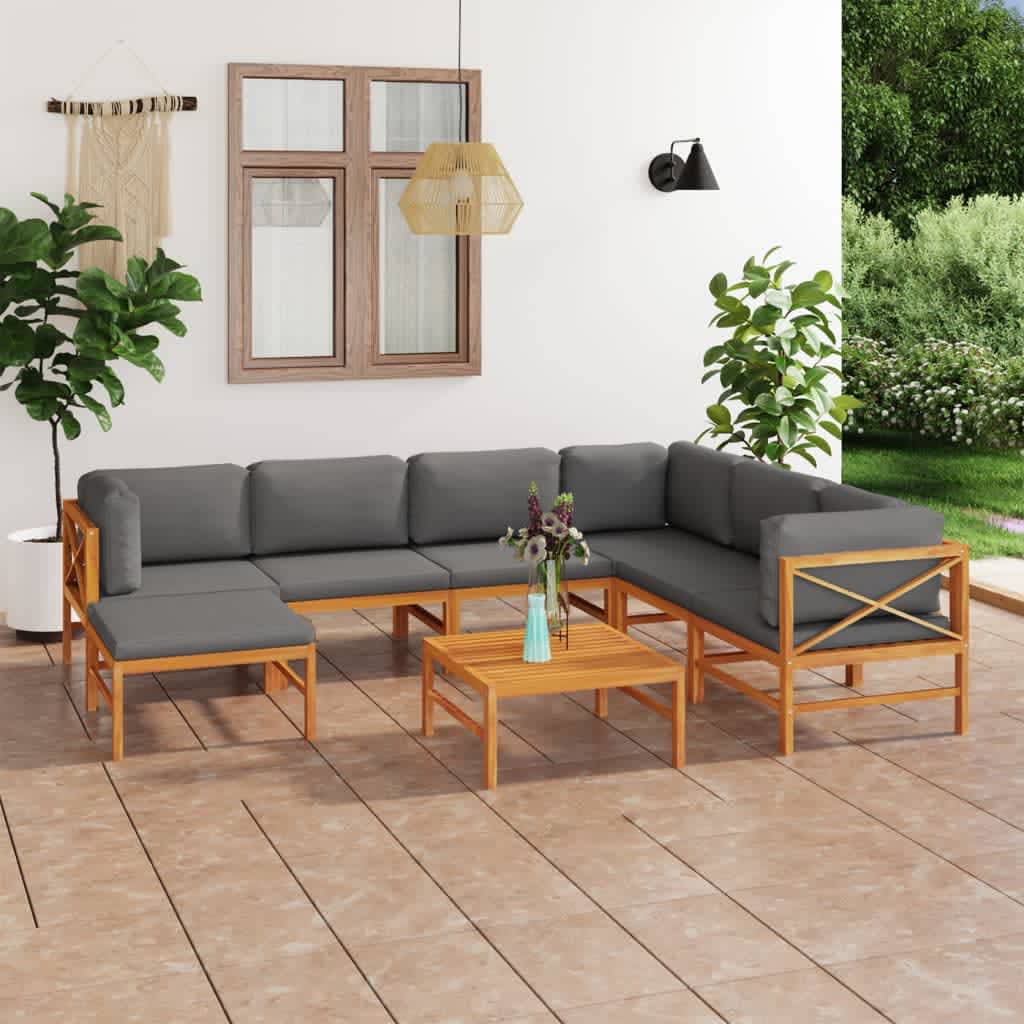 6-tlg. Garten-Lounge-Set mit Creme Kissen Massivholz Teak