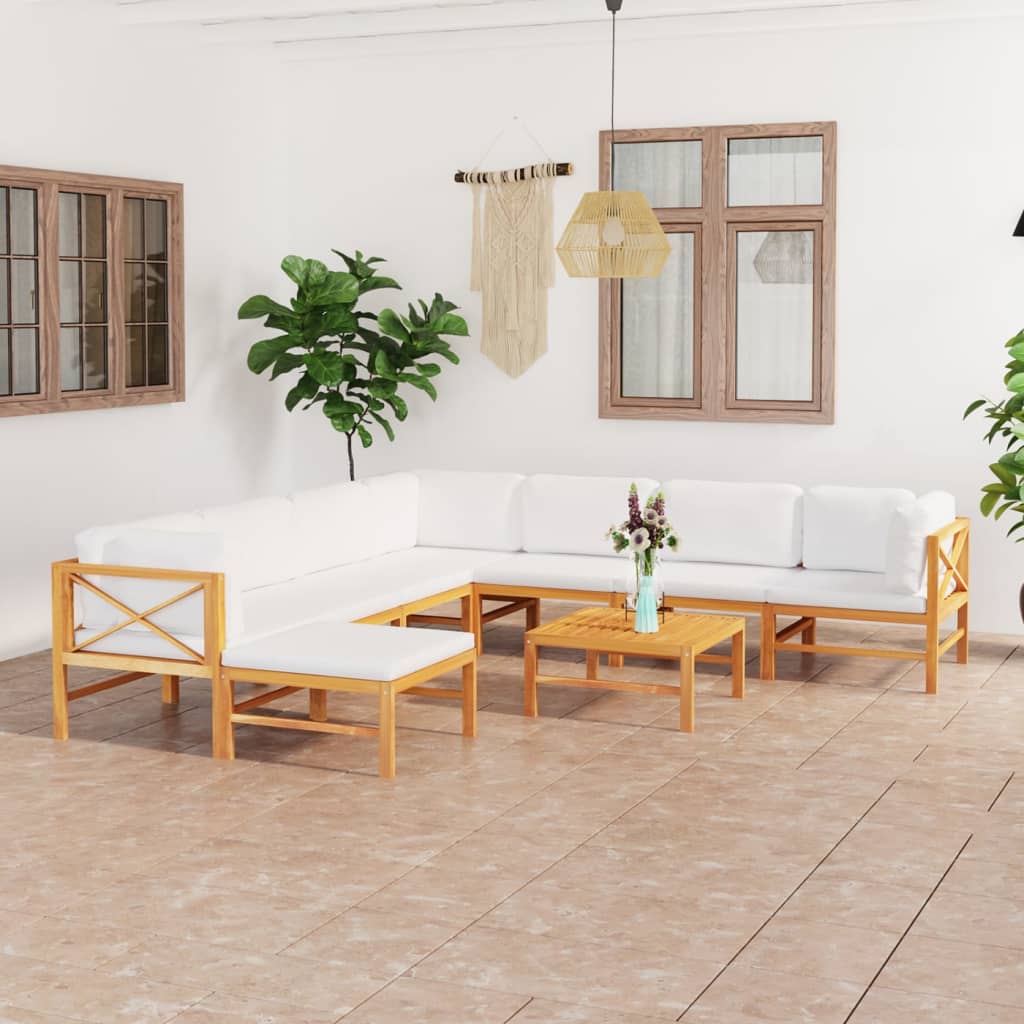 6-tlg. Garten-Lounge-Set mit Creme Kissen Massivholz Teak