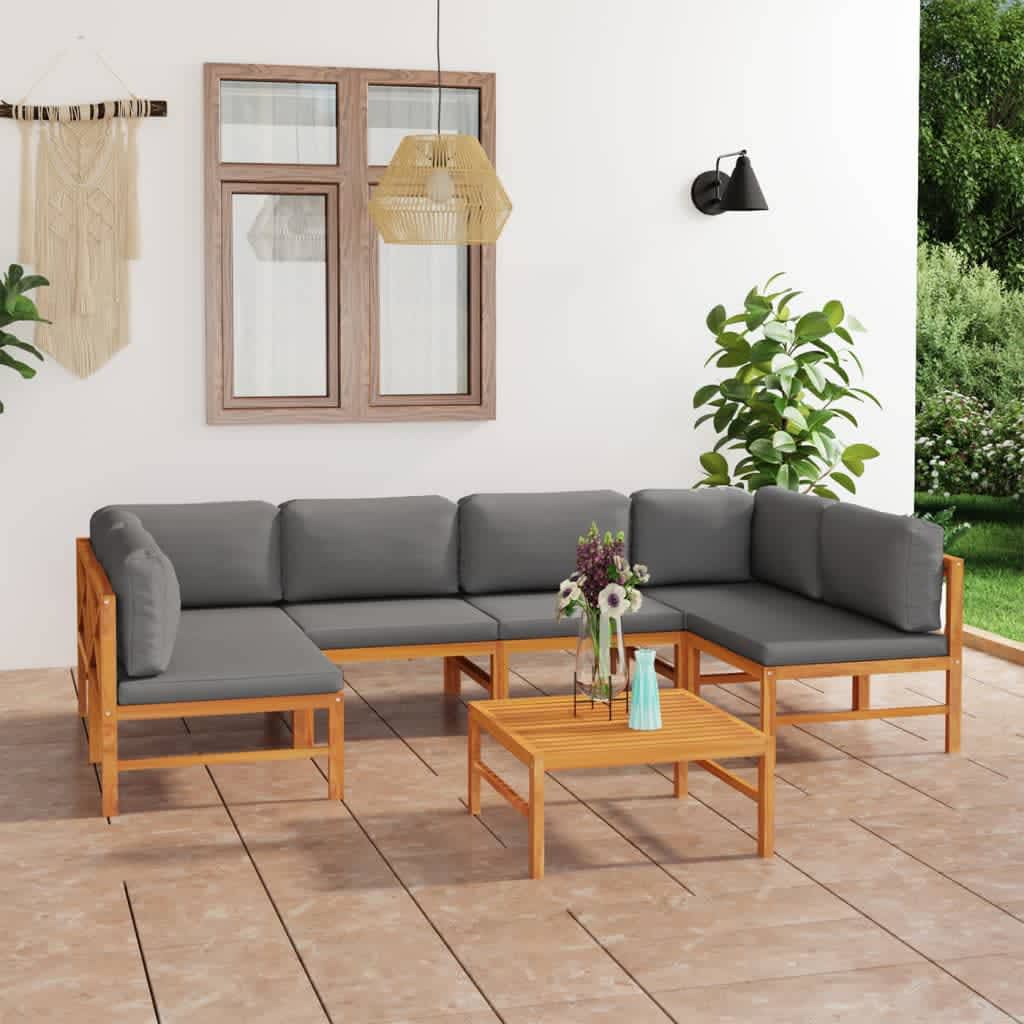 6-tlg. Garten-Lounge-Set mit Creme Kissen Massivholz Teak