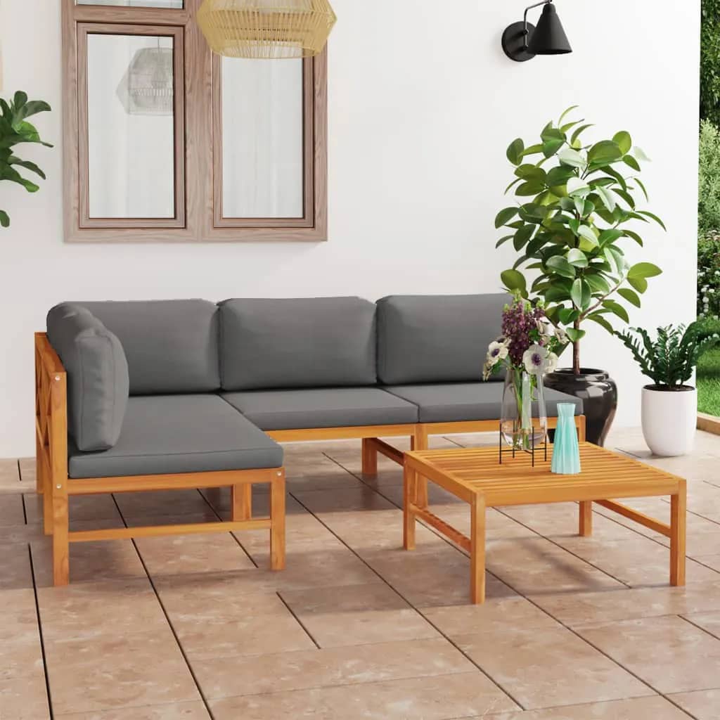6-tlg. Garten-Lounge-Set mit Creme Kissen Massivholz Teak