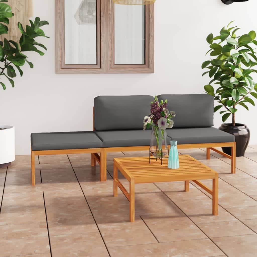 6-tlg. Garten-Lounge-Set mit Creme Kissen Massivholz Teak