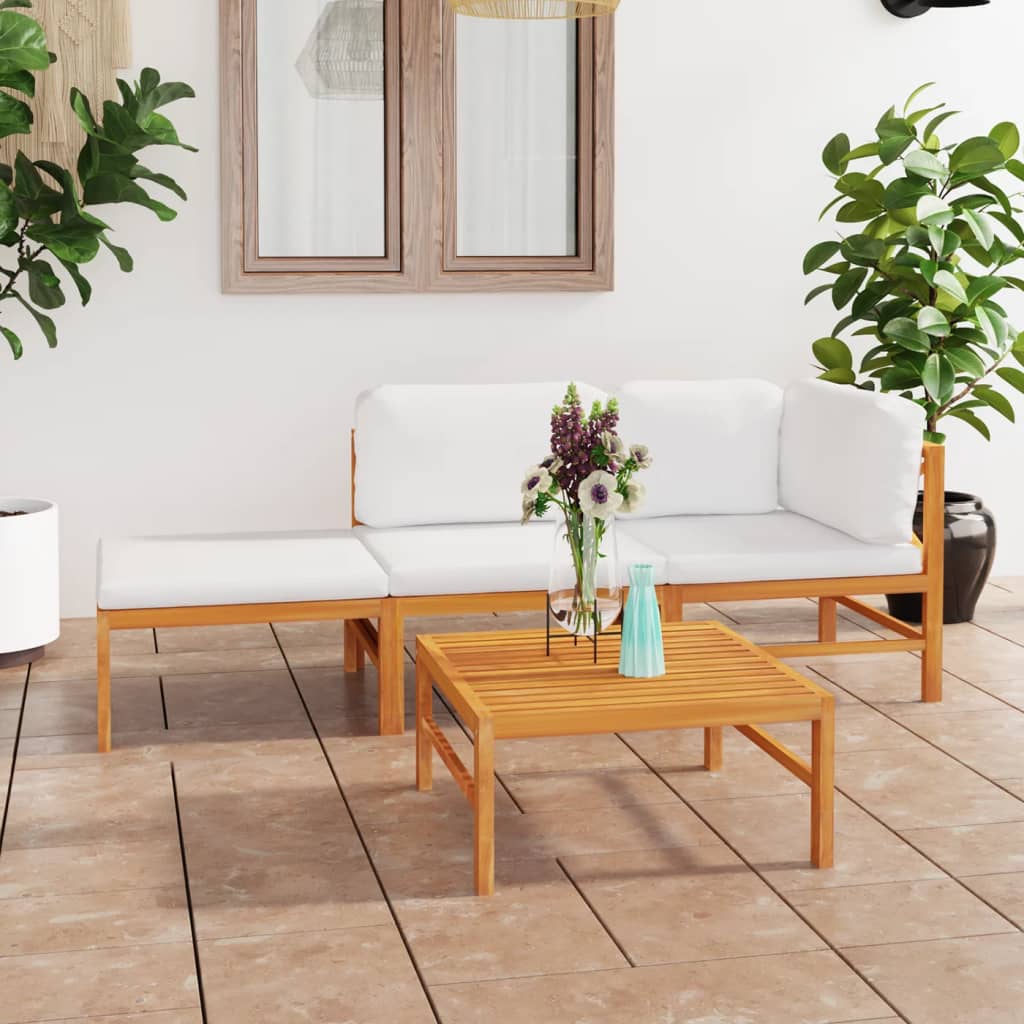 6-tlg. Garten-Lounge-Set mit Creme Kissen Massivholz Teak