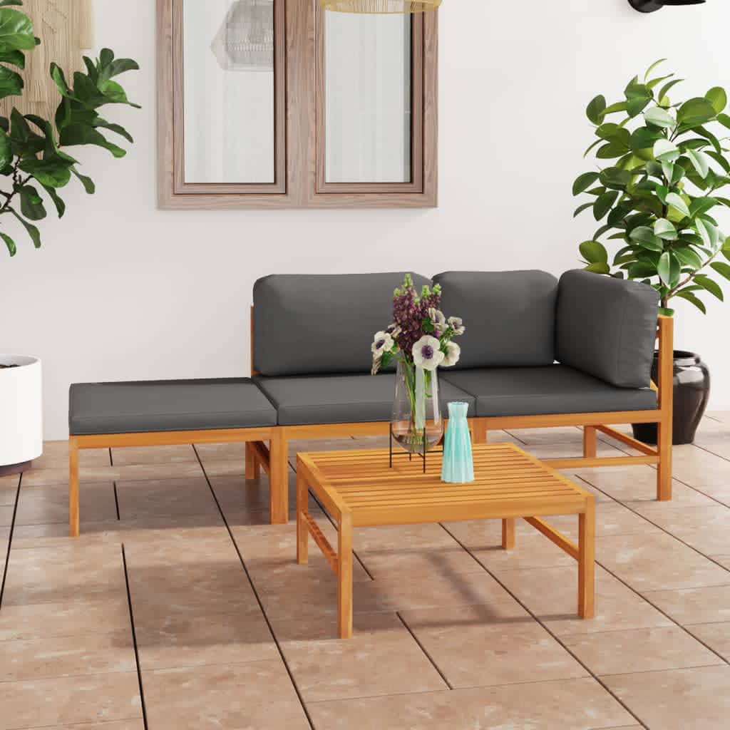6-tlg. Garten-Lounge-Set mit Creme Kissen Massivholz Teak