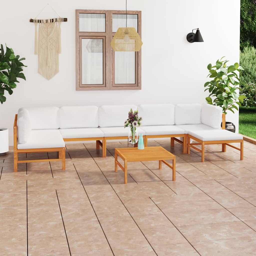 6-tlg. Garten-Lounge-Set mit Creme Kissen Massivholz Teak