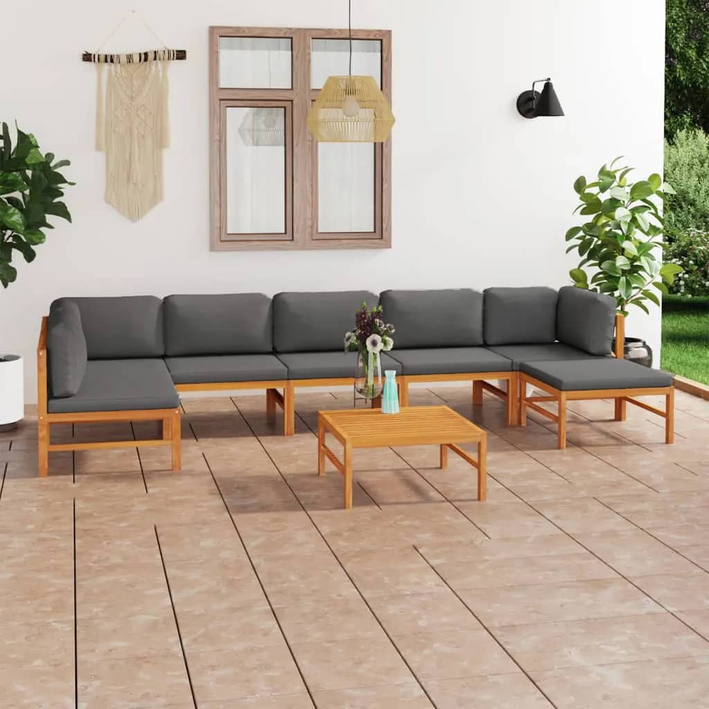 6-tlg. Garten-Lounge-Set mit Creme Kissen Massivholz Teak