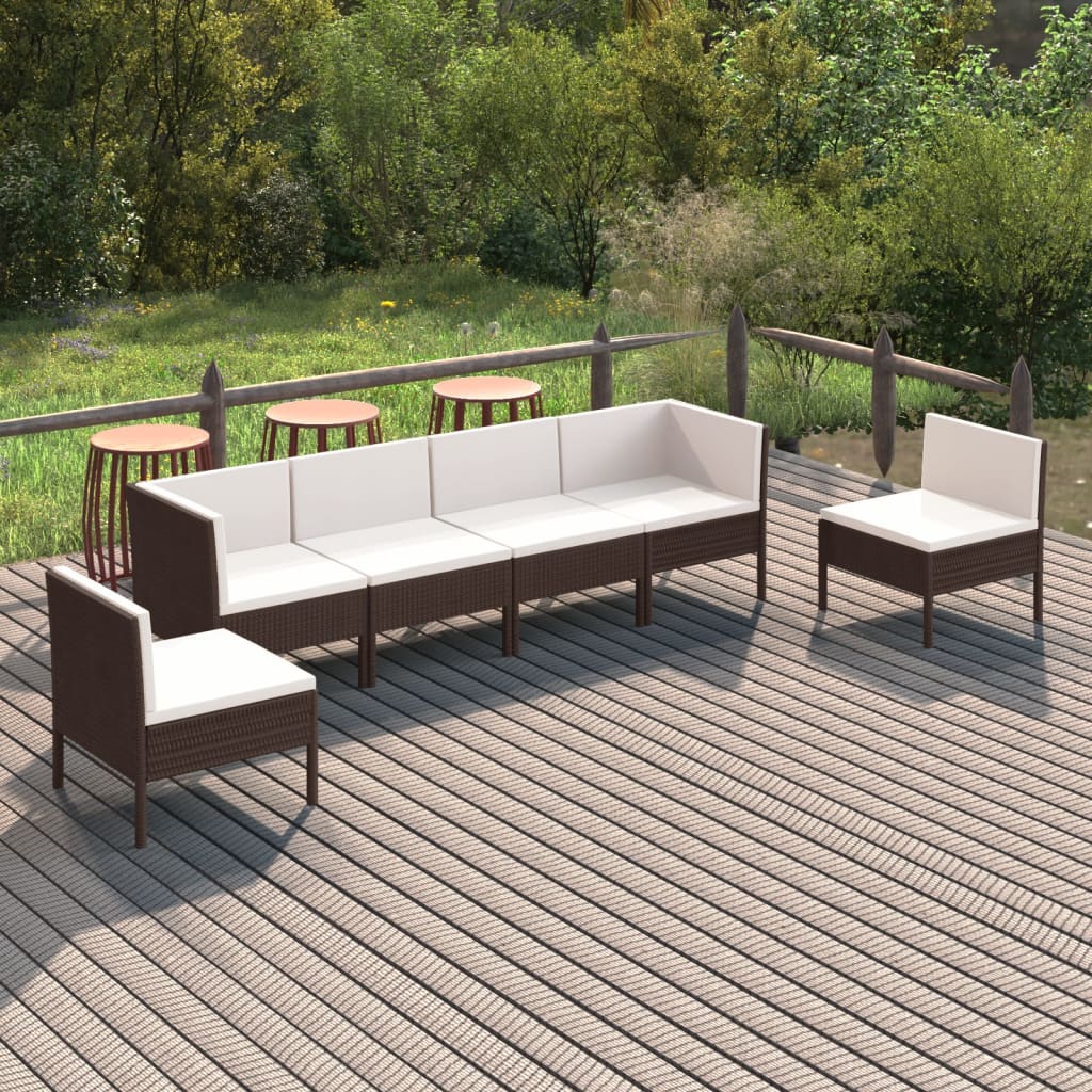 5-tlg. Garten-Lounge-Set mit Auflagen Poly Rattan Braun