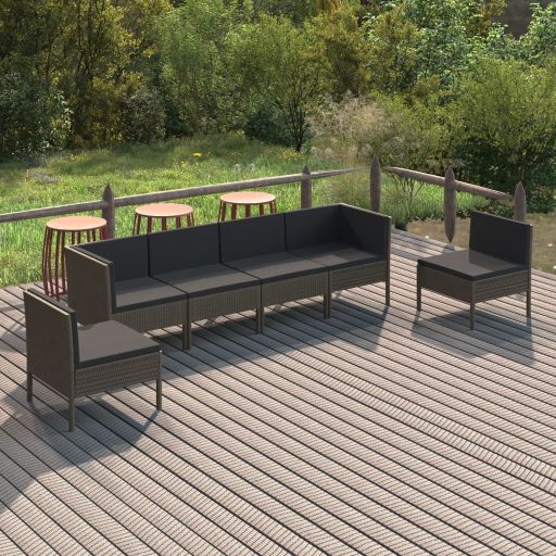 5-tlg. Garten-Lounge-Set mit Auflagen Poly Rattan Grau