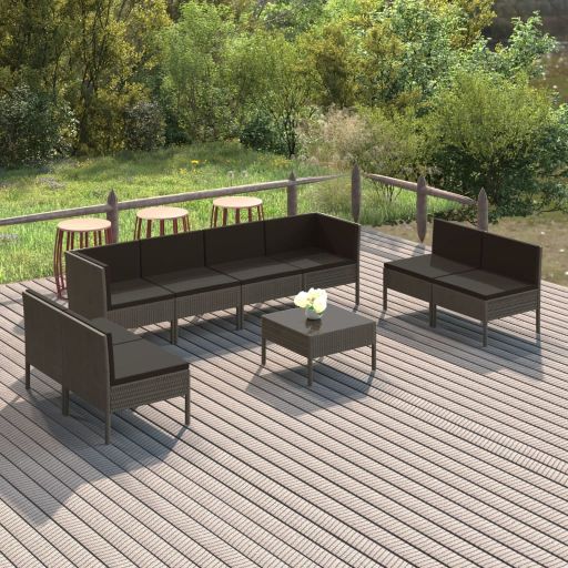 6-tlg. Garten-Lounge-Set mit Auflagen Poly Rattan Grau