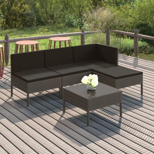 6-tlg. Garten-Lounge-Set mit Auflagen Poly Rattan Grau