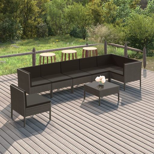 5-tlg. Garten-Lounge-Set mit Auflagen Poly Rattan Grau