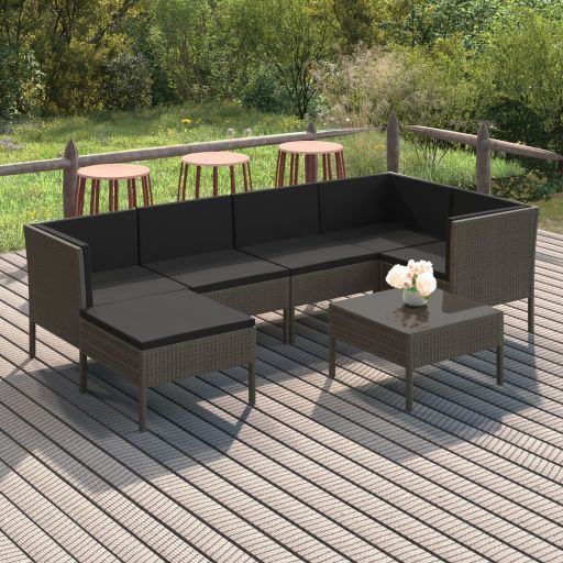 6-tlg. Garten-Lounge-Set mit Auflagen Poly Rattan Grau