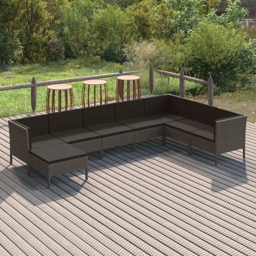 6-tlg. Garten-Lounge-Set mit Auflagen Poly Rattan Grau