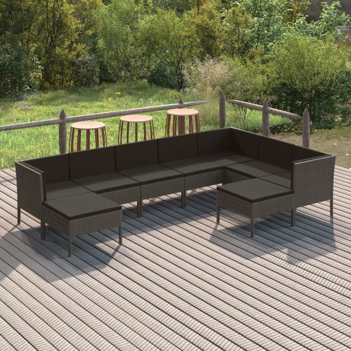 6-tlg. Garten-Lounge-Set mit Auflagen Poly Rattan Grau