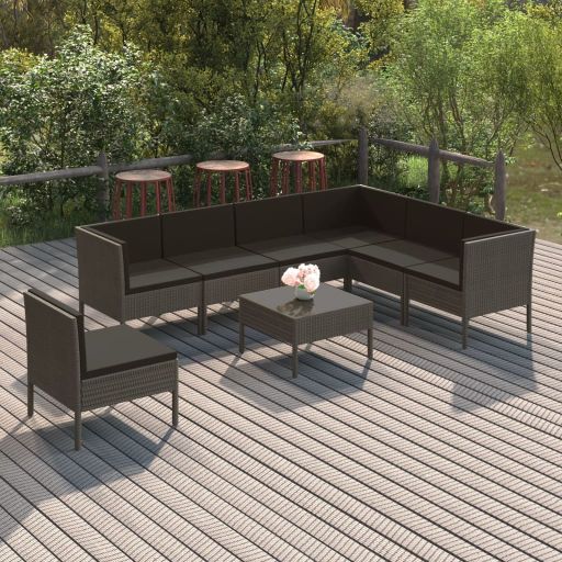 6-tlg. Garten-Lounge-Set mit Auflagen Poly Rattan Grau