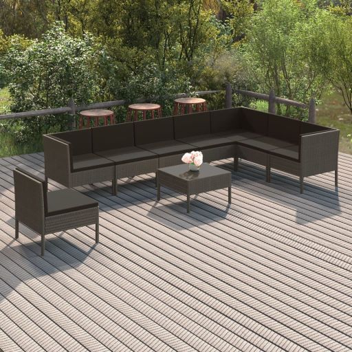 6-tlg. Garten-Lounge-Set mit Auflagen Poly Rattan Grau