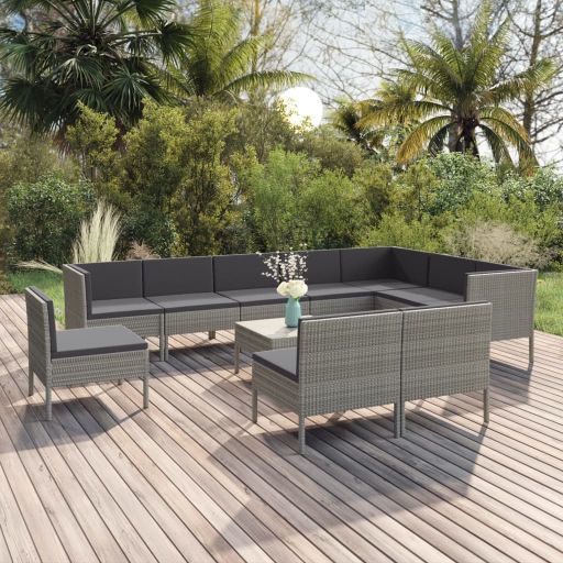 5-tlg. Garten-Lounge-Set mit Auflagen Poly Rattan Grau