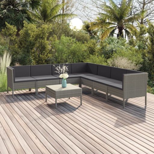 5-tlg. Garten-Lounge-Set mit Auflagen Poly Rattan Grau