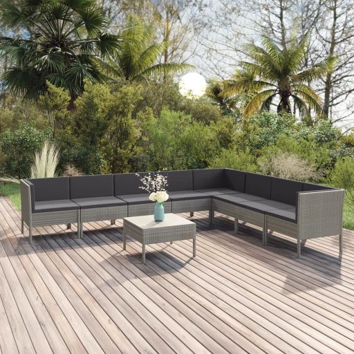 5-tlg. Garten-Lounge-Set mit Auflagen Poly Rattan Grau
