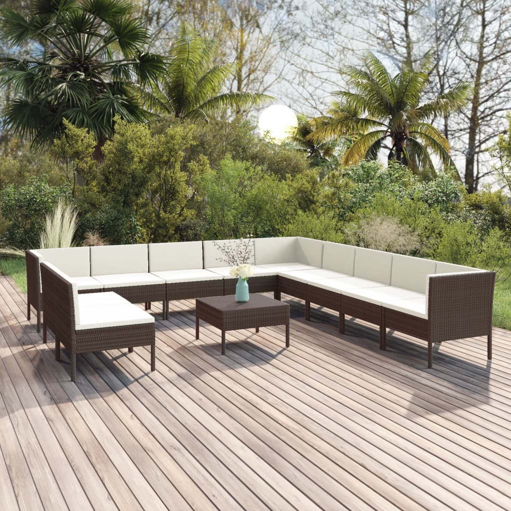 5-tlg. Garten-Lounge-Set mit Auflagen Poly Rattan Braun