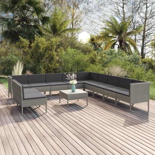5-tlg. Garten-Lounge-Set mit Auflagen Poly Rattan Grau