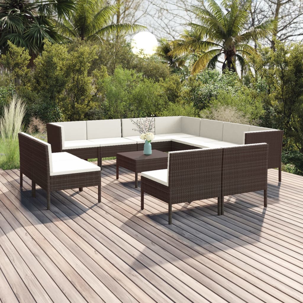 5-tlg. Garten-Lounge-Set mit Auflagen Poly Rattan Braun