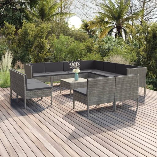 5-tlg. Garten-Lounge-Set mit Auflagen Poly Rattan Grau